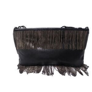 Vintage Franchi Fringe Evening Bag Clutch Purse Swinging Sixties Style Black
